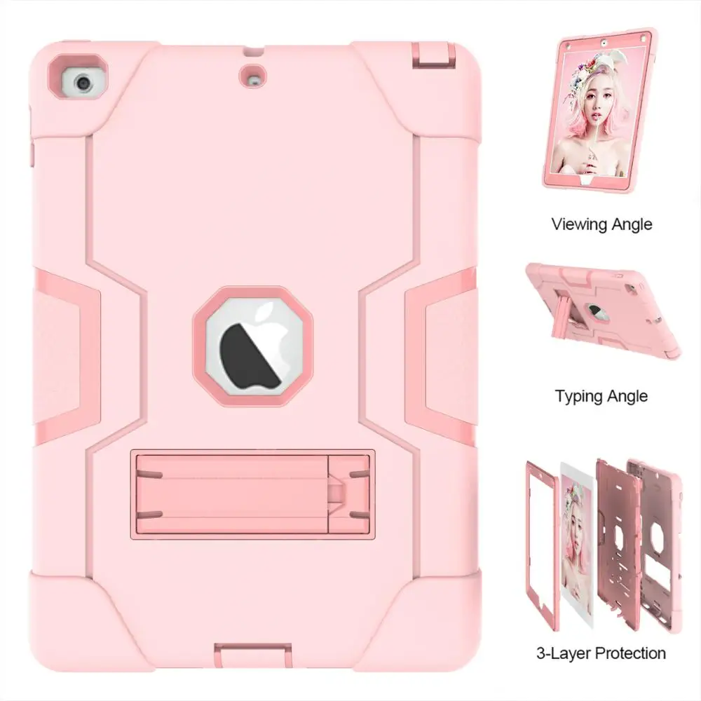 

For Apple iPad mini 1 2 3 4 5 For iPad Air 1 2 Pro 9.7 2017 2018 Armor Shockproof Hybrid Protective Stand Shell Cover Case