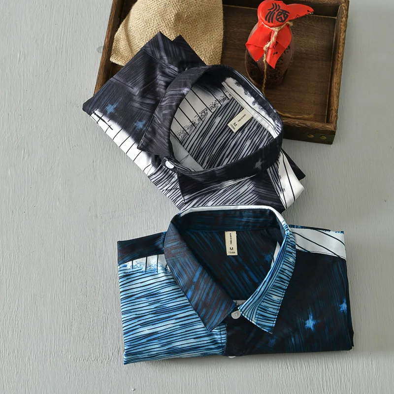 

Brand printed long-sleeved casual shirt Loose fashion Floral striped men's shirt Soft and comfortable color matching Autumn tops