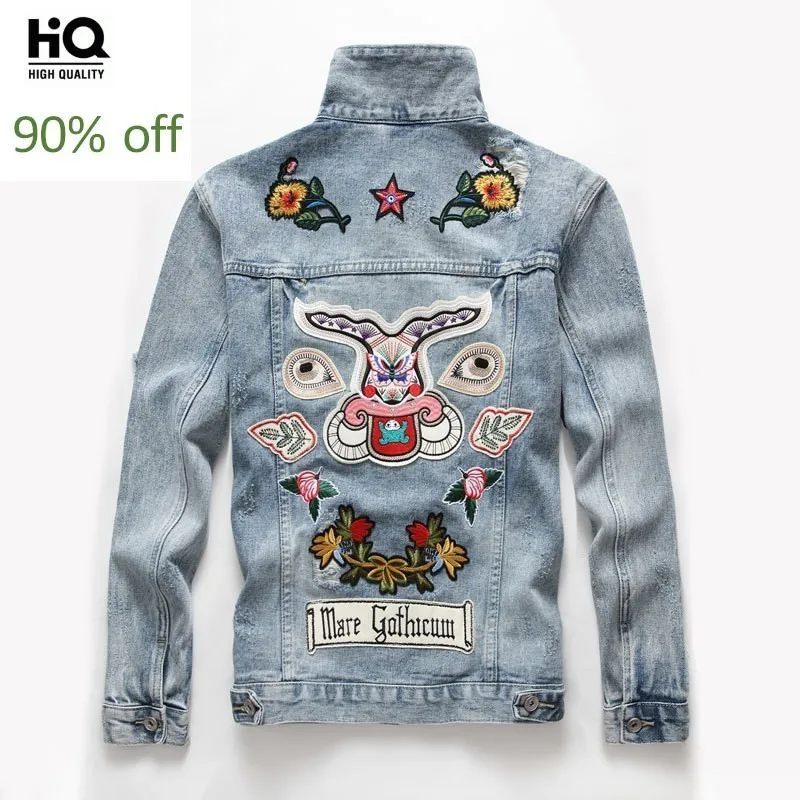 2020 New Hole Denim Jackests Fashion Embroidery Men Jackets Solid Turn-down Collar Cowboy Male Coat Clothes Jaqueta Masculina | Мужская