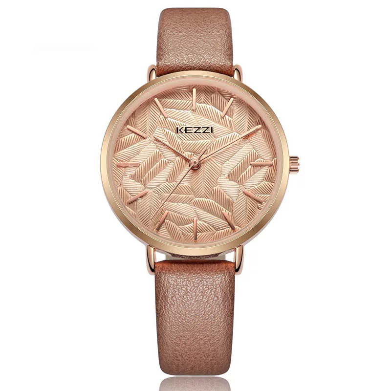 brown watch KEZZI, женские кварцевые часы с кожаным ремешком, элегантное голубое небо, модные женские наручные часы, Relojes Para Mujer - Цвет: brown watch
