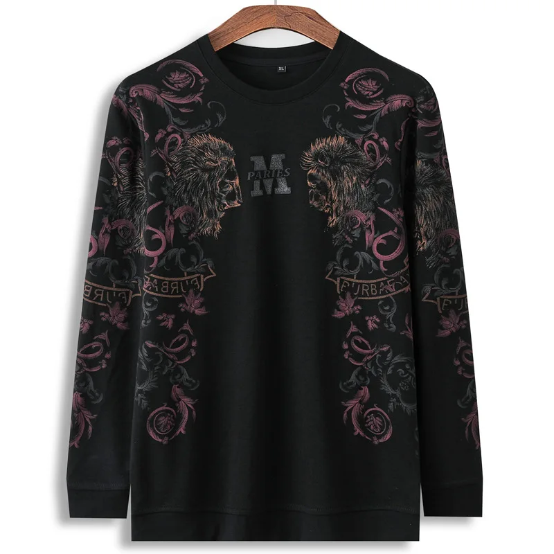 

2021 spring and autumn new men's long sleeve T-shirt fashion fat plus size fashionable animal pattern base shirt