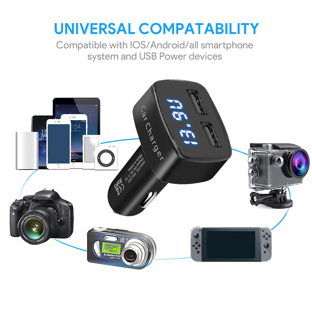 4 в 1 зарядное устройство для телефона 2 USB Автомобильное 3.1A двойной мобильный