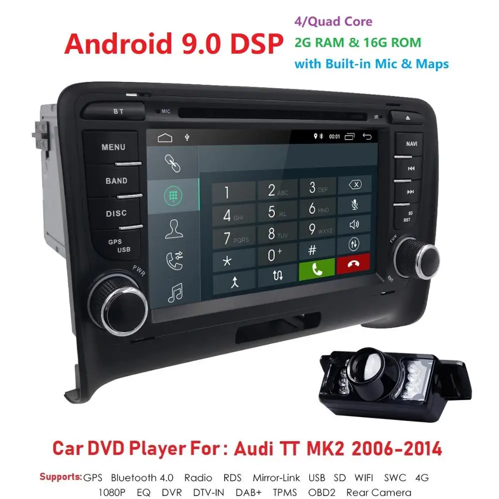 Android 9,0 4-х ядерный Автомобиль Радио Стерео DVD плеер gps навигации для AUDI TT MK2 DAB OBD2 Bluetooth головное устройство+ задняя Камера+ карта