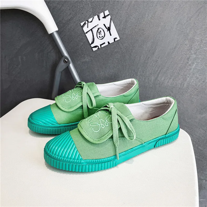 

2021 Spring New Vulcanized Sneakers Casual Breathable College Style Sports Shoes Embroidered Flap Canvas Shoes Zapatos De Mujer