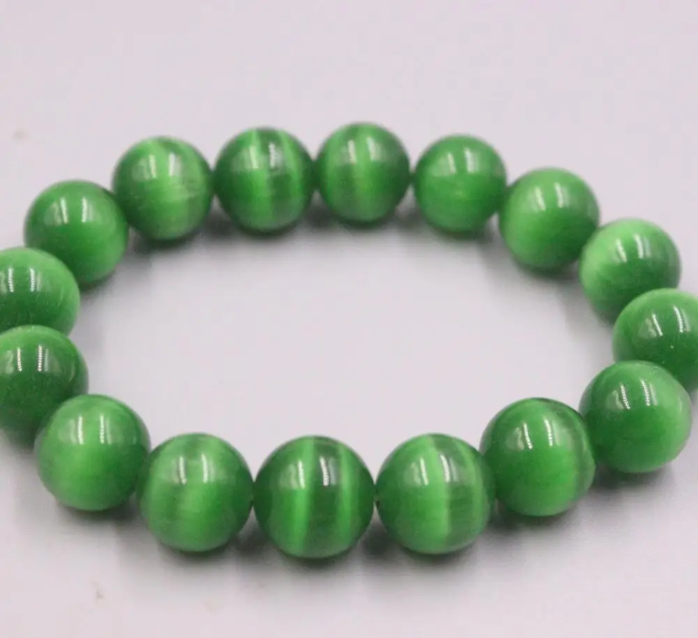 

New Grade A Opal Bracelet Width 12mm Green Round Beads Link Chain Bracelet Diameter 55-58mm