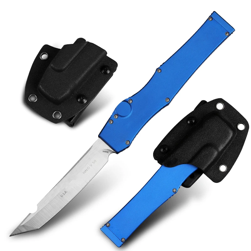 

OEM HALOV Blue Aluminum Handle MT Automatic Knife Wilderness Survival OTF Hunting Knife Outdoor Self-defense Hidden Knife EDC