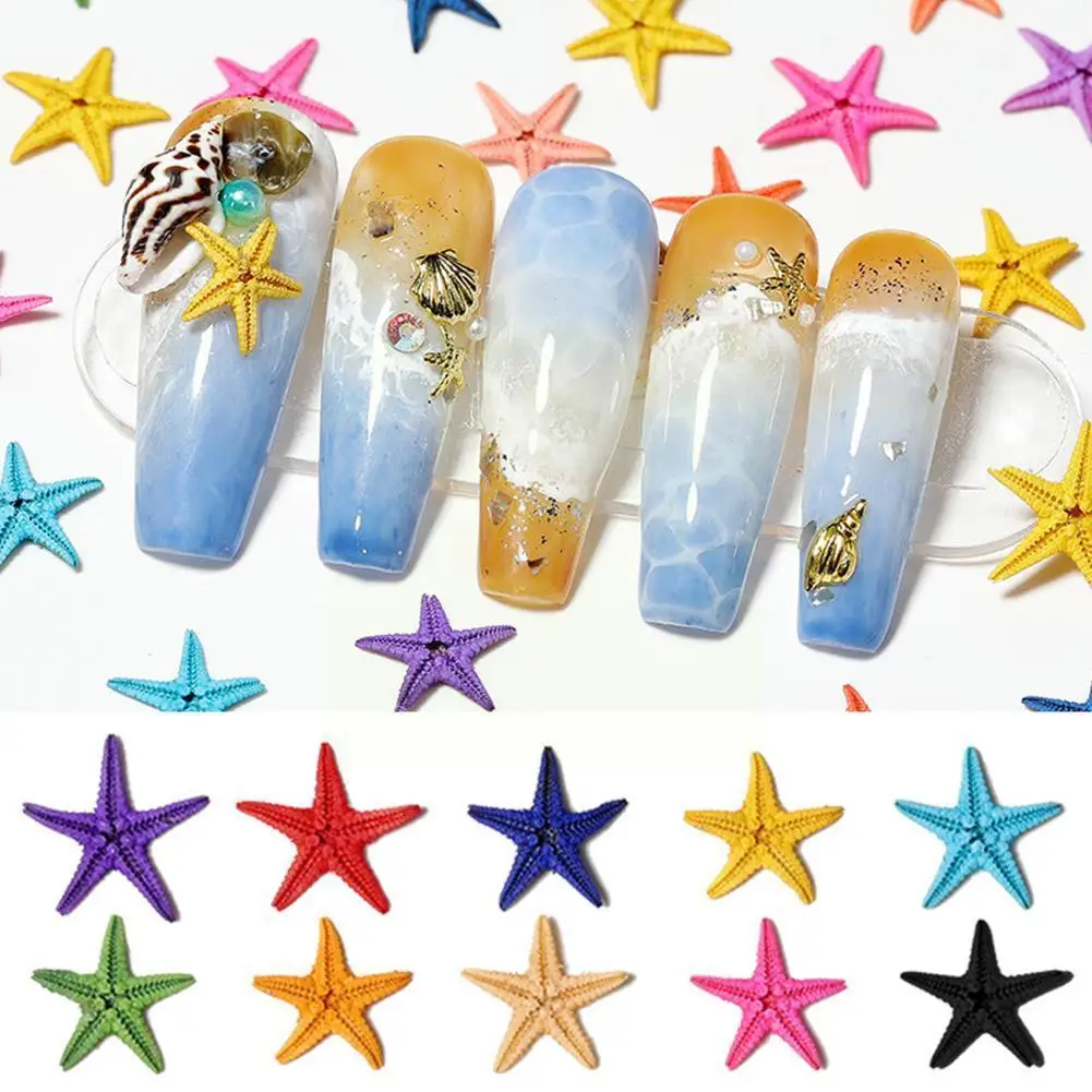 

2021 New Natural Multicolour Starfish 3d Mini Stars Summer Style Marine Summer Accessories Nail Nail Jewelry R9P1
