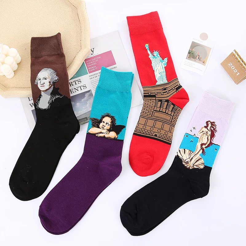 

Носки мужские и женские, 4 пары, с рисунком в виде знаменитой американской статуи Свободы, против деформации или выцветающие носки из чесано...