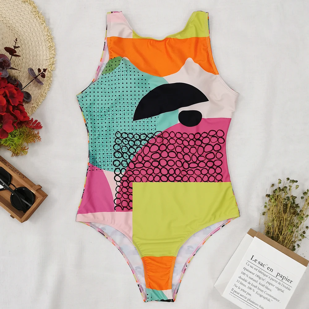 

Print One Piece Swimsuit 2020 New Push Up Swimwear Women Vintage Retro Bathing Suits Bodysuit Beach Wear Backless Monokini