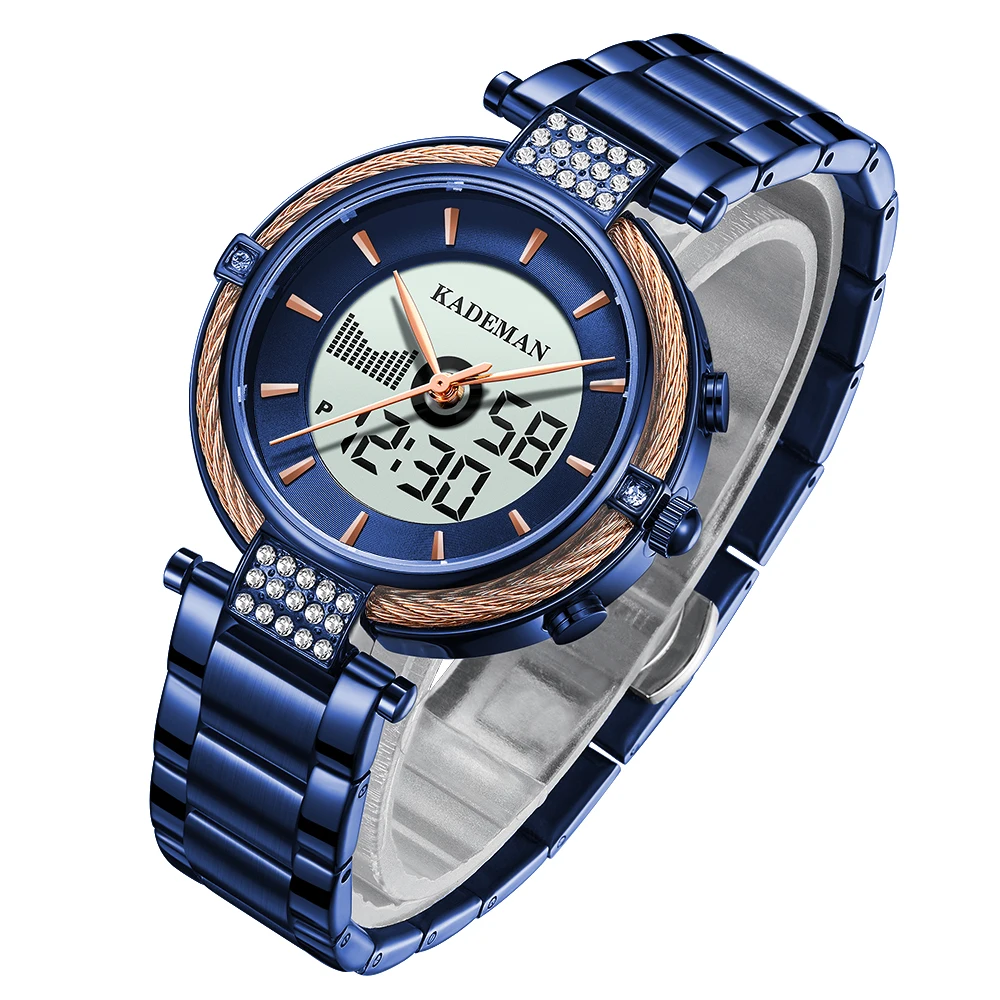 Kademan Новое поступление женские часы с ЖК-дисплеем и двойным дисплеем Элегантные