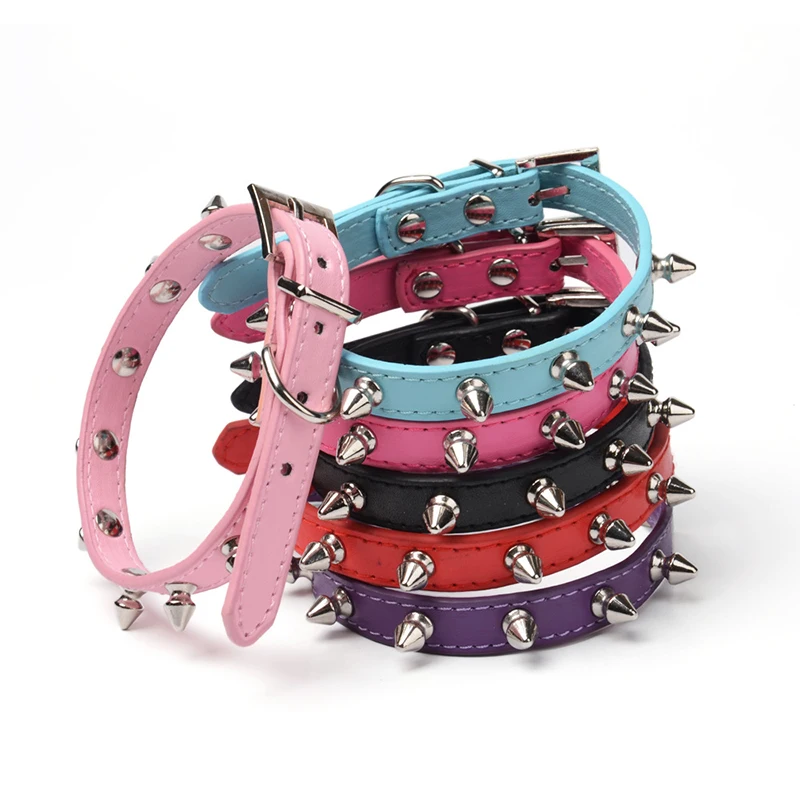 

Pet Supplies Anti-bite Single Row Rivet PU Dog Collar 4 Size Durable Suitable for Chihuahua Teddy and Little Pet Puppy Cat Chain
