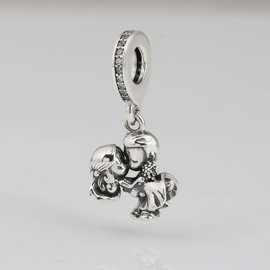 

Аутентичные S925 серебряный кулон из бисера семейной пары с позолоченным кольцом fit Pandora браслет, сделай сам, ювелирное изделие