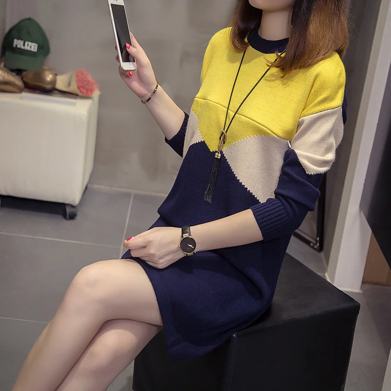 Модное платье для беременных корейский стиль вязаные свитера кормящих мам