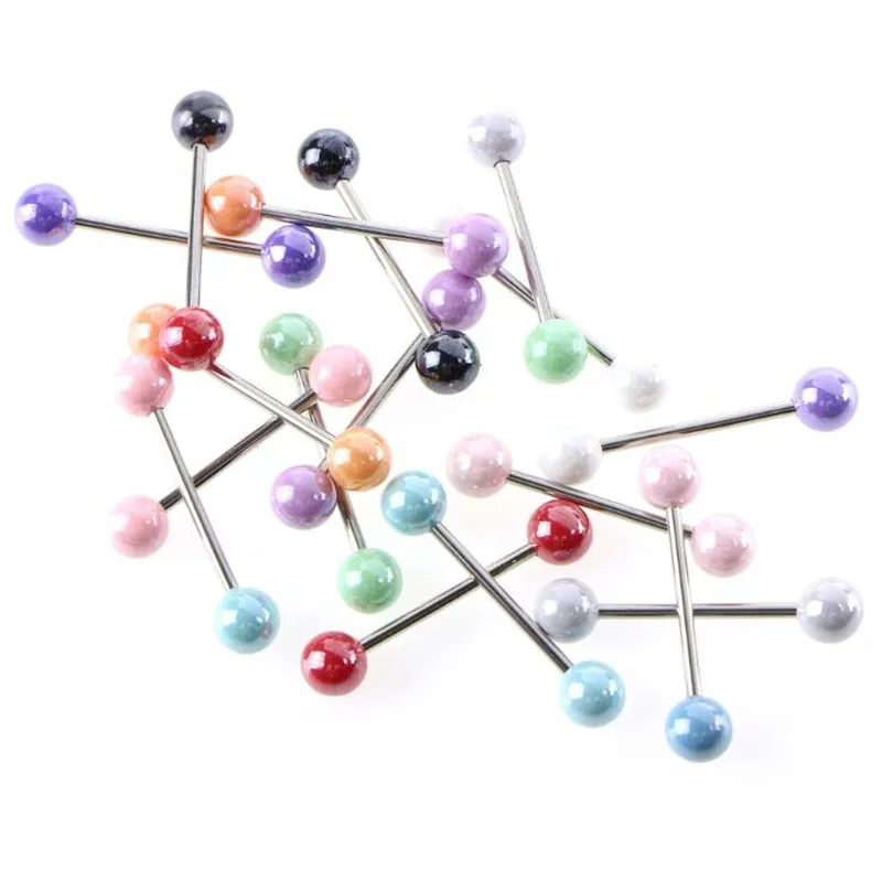 new fashion surgical steel barbell tongue rings women acrylic beads ear bone nail nipple piercing body jewelry | Украшения и