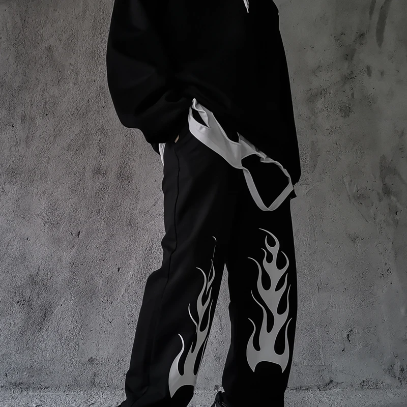 Женские эластичные брюки с принтом пламя повседневные Прямые хипстерские