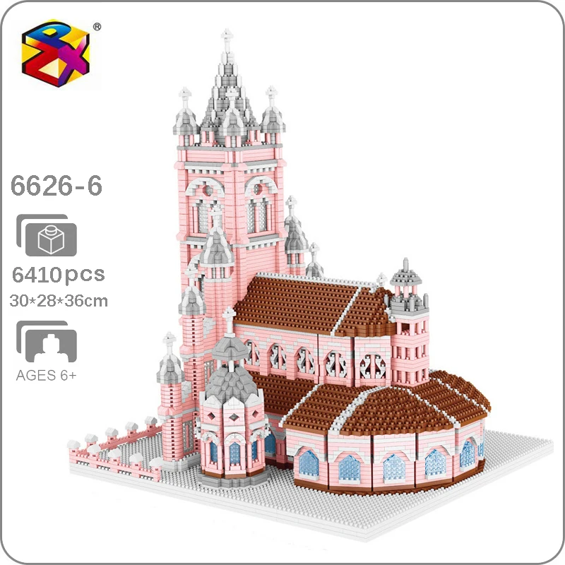 

PZX City Architecture Pink Sacred Heart Church 3D Model Building Blocks Set DIY Mini Diamond Bricks Toy for Boys Children Gifts