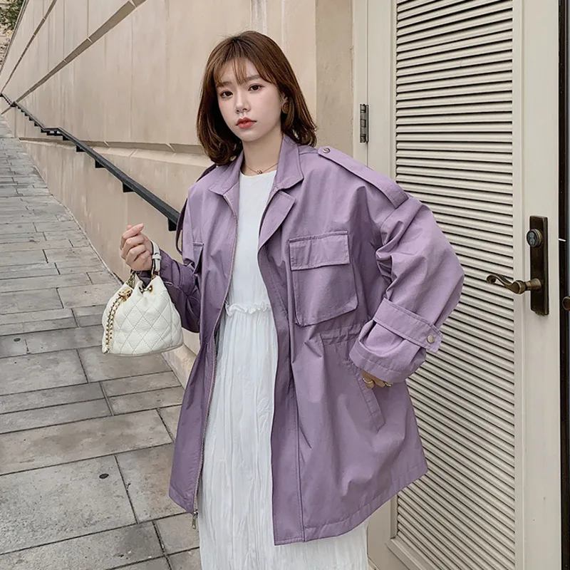 LANMREM 2020 новый весенний короткий Тренч на молнии с отворотом большого размера