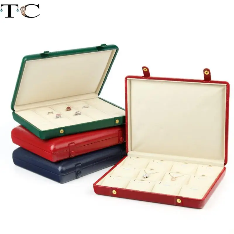 Jewelry Storage Box Pu Leather Double Snap Button Ring Necklace Portable Display Jewelry Box