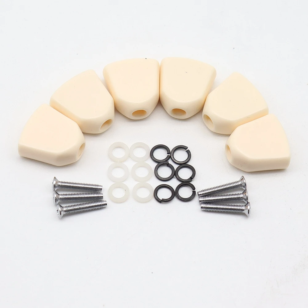 

6pcs Wooden folk Electric Guitar Tuners handle Button head hat handle Plastic Trapezoid hand Cream color