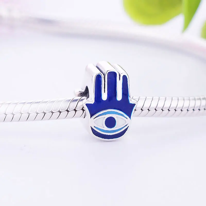 Лидер продаж 925 серебро синий Турецкий сглаза Хамса рука Фатимы подходит для