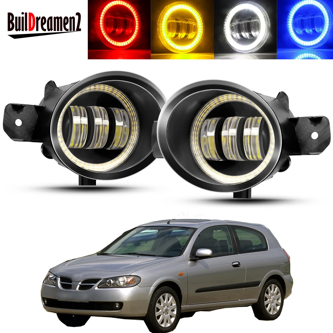 

2 X Angel Eye Fog Light Assembly Car LED Lens Fog Daytime Running Lamp DRL 30W 6000LM 12V For Nissan Almera 2/II (N16) 2001-2006