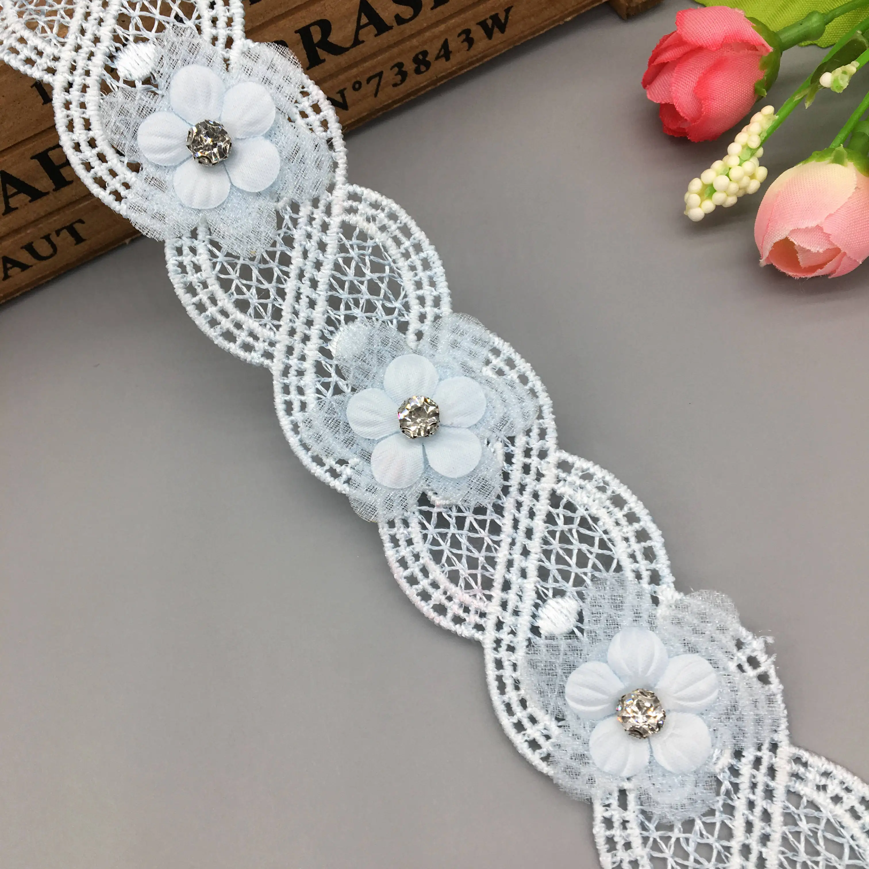 1 yard Blue Centipedes Pearl Diamond Lace Trim Ribbon Fabric Embroidered Applique Patchwork Handmade DIY Wedding Sewing Craft | Дом и сад
