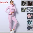 Комплект спортивной одежды WOHUADI для женщин, рубашка с длинным рукавом + бюстгальтер + леггинсы