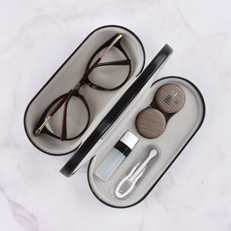 2 In 1 Unisex Wood Grain Dual Use Glasses Case Double Layer Eyeglasses Holder Portable Contact Lens Boxes Eyewear Accessories | Аксессуары