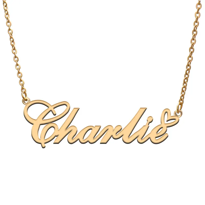

Love Heart Charlie Name Necklace for Women Stainless Steel Gold & Silver Nameplate Pendant Femme Mother Child Girls Gift