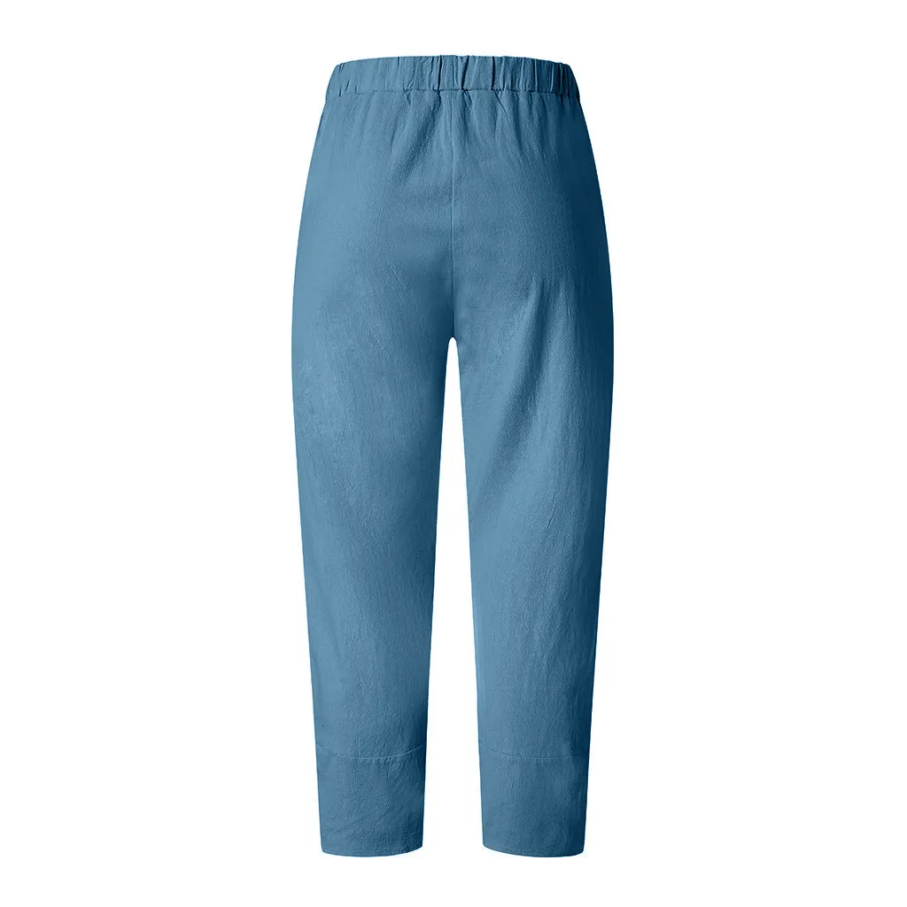 

2021 News Summer Fashion Pants For Women Casual Loose Cotton Linen Ladies Printed Wide-leg Pants