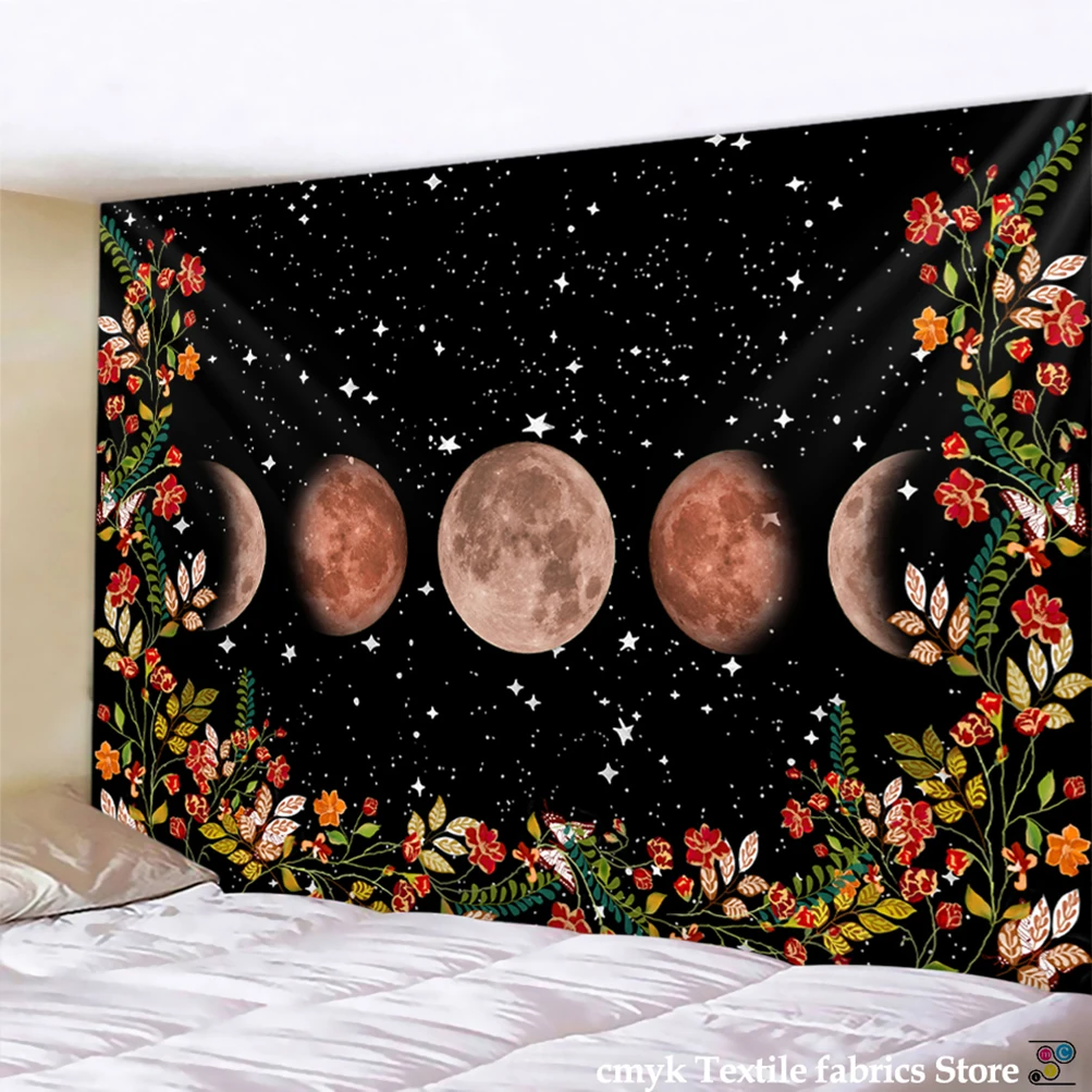 Психоделическая Луна в стиле бохо Настенная подвесная комната с цветами небом