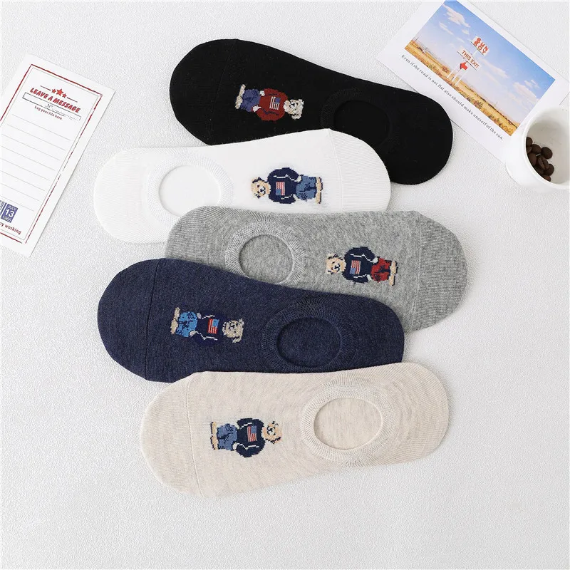 Популярные невидимые носки для мальчиков милые с медведем женские мультяшным