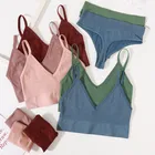 Комплект женского Бесшовного нижнего белья, бюстгальтер без косточек с U-образным вырезом, укороченный топ, Бралетт, пикантное нижнее белье в рубчик, топ с высокой посадкой, трусики-стринги