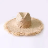 high quality summer simple solid color hand woven straw hat sun hat outdoor beach summer hat fashion sun hat ethnic style hat