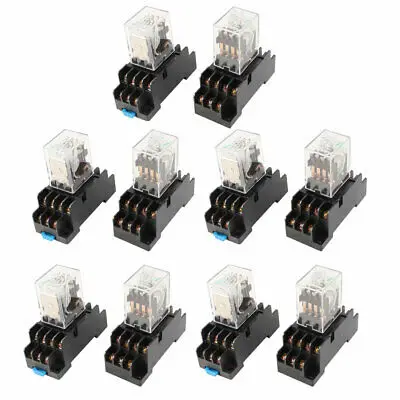 

10Pcs DC 12V Coil 4PDT 14Pin Green LED General Purpose Power Relay w Socket Base