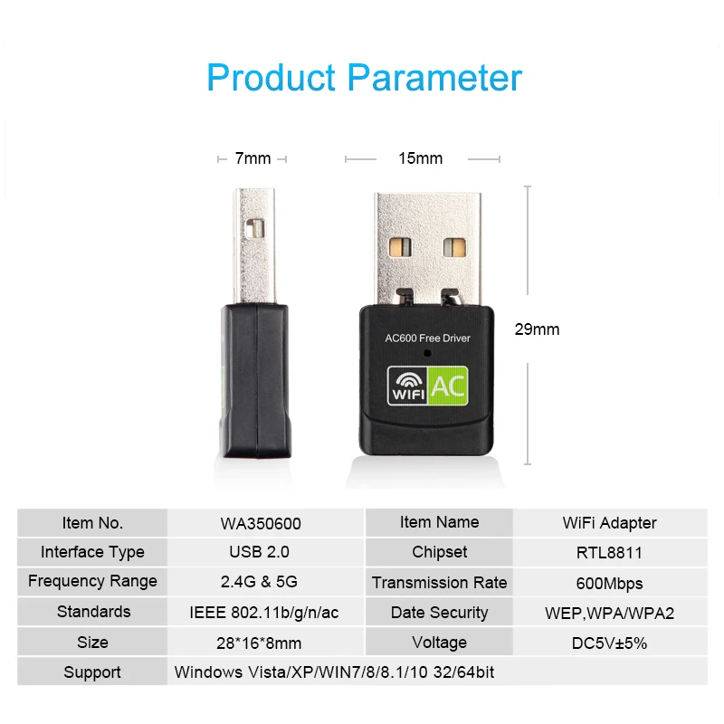 600 Мбит/с Бесплатный драйвер USB Беспроводной 2 4G & 5G Вай Фай адаптер сетевой карты