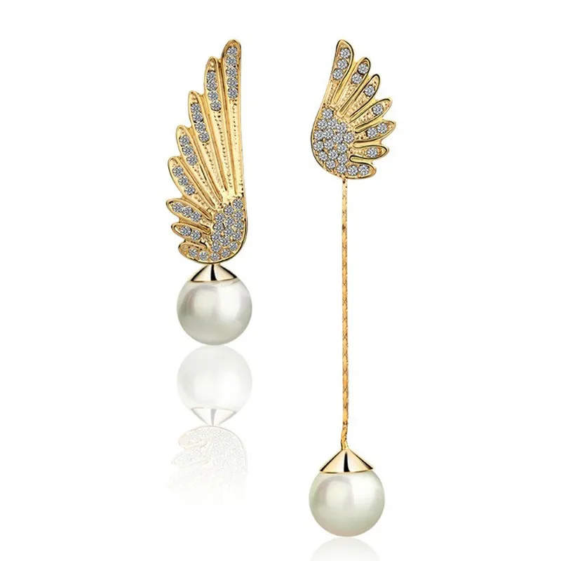 

Высокая Quality14k серьги с золотым жемчугом для женщин с «крыльями ангела» Асимметричная S925 ювелирные изделия Циркон бриллиант висячие серьги ...