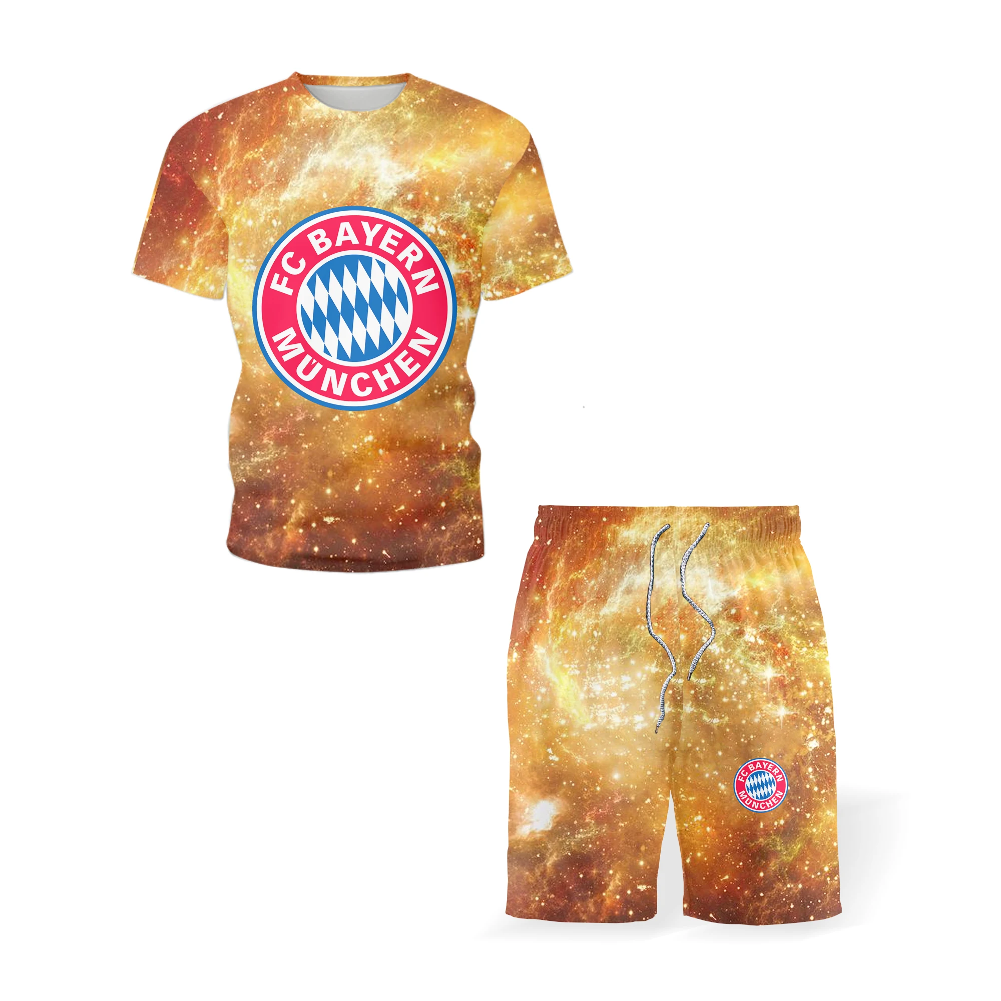 

European and American New Style 3D Digital Printing Summer Thin Men's Fashion Short-Sleeved Shorts Suit