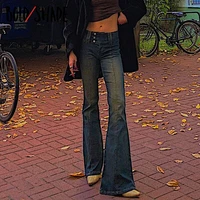 bold shade indie aesthetic urban style skinny boot cut pants retro solid mid waist women denim jeans streetwear fashion y2k jean