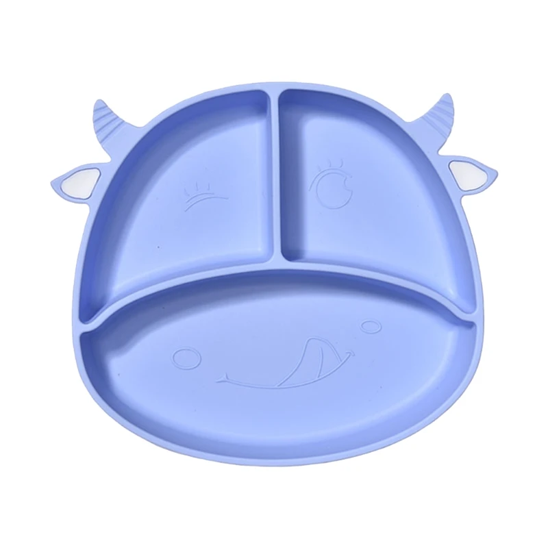 

Food Grade Silicone Cartoon Cows Baby Divided Suction Bowl Learning Feeding Dish