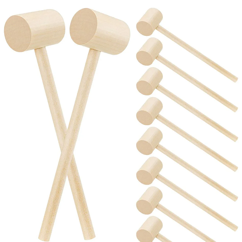

10pcs Mini Nut Foods Hammers Wooden Seafood Shell Mallets Cracking Solid Wood Mini Hammers DIY Children Pounding Toys (Round)