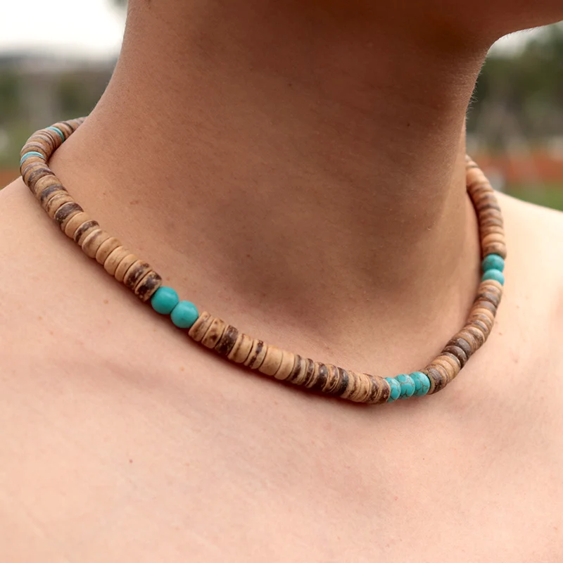 Винтажное ручной работы ожерелье из короткого кокосового ореха и дерева в стиле бохо для мужчин, готическое украшение - Колье Гомме