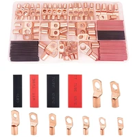 130pcs battery cable ends with heat shrink tubing awg2 4 6 8 10 12 battery terminal connectors cable lugs copper lug kit