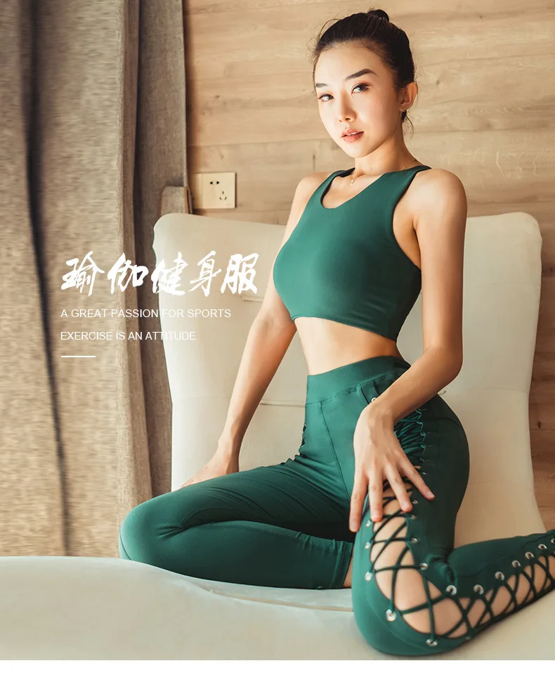 

Women Sexy Sports Suits Running Gym Bra Strappy Yoga Leggings 2 Piece Yoga Sets Female Fitness Clothes Workout Suits Sportswear
