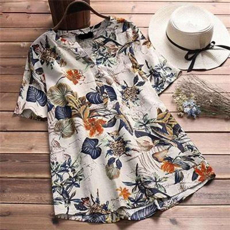 

Large size women's shirt plus size 5XL 6XL 7XL 8XL summer female V-neck casual short-sleeved loose cotton and linen pattern top