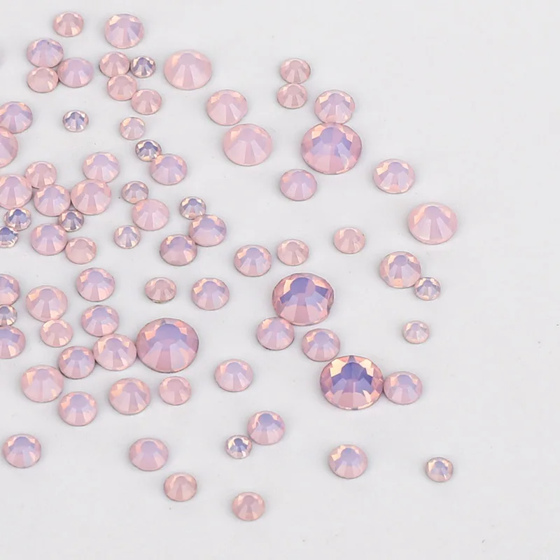 Блестящие Серебряные стразы разных размеров с розовым опалом блестящая основа