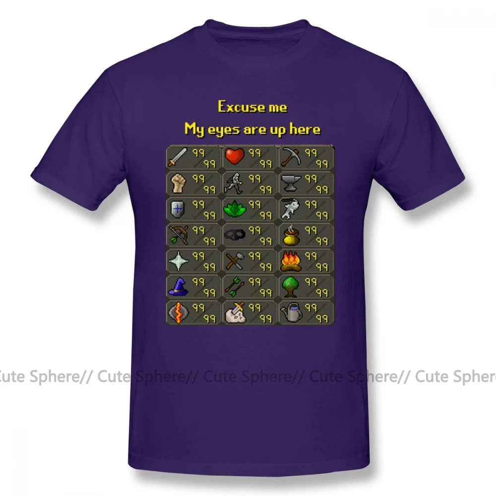 Runescape, футболка, Runescape, My Eyes Are Up Here, футболка, 100 хлопок, графическая футболка, мужская, ХХХ, с коротким рукавом, летняя, забавная футболка - Цвет: Purple