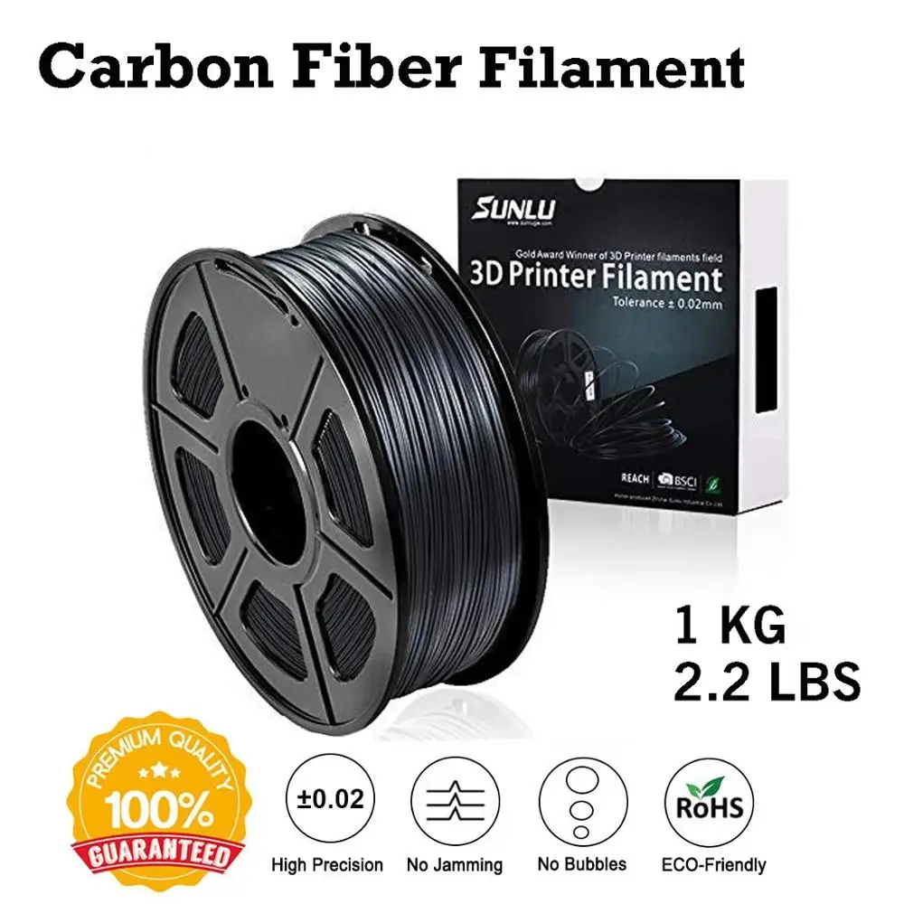 

SUNLU PLA Carbon Fiber 3D Printer Filament 1.75 mm 3d Printing Filaments 2.2 LBS 1KG Low Odor Accuracy Dimension+/- 0.02 MM