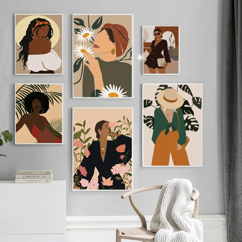 Модная Минималистичная абстрактная Настенная картина с изображением девушки