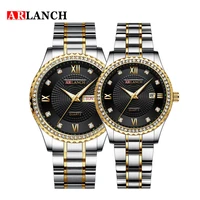 double calendar diamond quartz couple watches top luxury brand stainless steel strap wristwatch business clock relogio masculino
